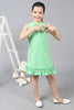 One Friday Kids Green Embroidered Round Neck Sleeveless Dress With Frills