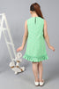 One Friday Kids Green Embroidered Round Neck Sleeveless Dress With Frills