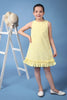 One Friday Kids Girls Yellow Embroidered Round Neck Sleeveless Dress With Frills