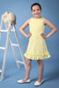 One Friday Kids Girls Yellow Embroidered Round Neck Sleeveless Dress With Frills