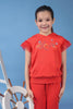 One Friday Kids Girls Red Cotton Hooded Neckline Top With Placement Print