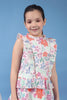One Friday Kids Girls Beige Printed Lace Detailed Top With Frills and Neck Band
