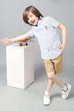 One Friday Kids Boys Blue Stripes Half Sleeves Shirt Lion King Embroidery