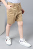 One Friday Kids Boys Khaki Cotton Knee Length Short with Embroidery