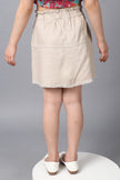 One Friday Kids Girls Beige Cotton Straight Fit Embroidered Skirt