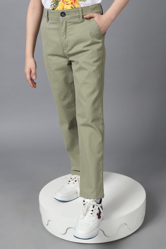 Kids Boys 100% Cotton Green Chinos With Pockets