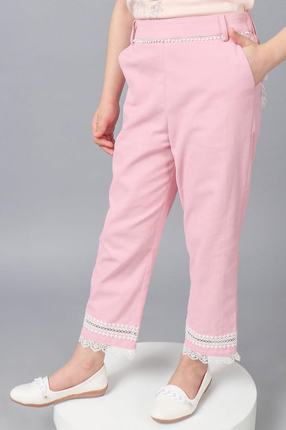 One Friday Kids Girls Pink Cotton Laced Trouser - One Friday World