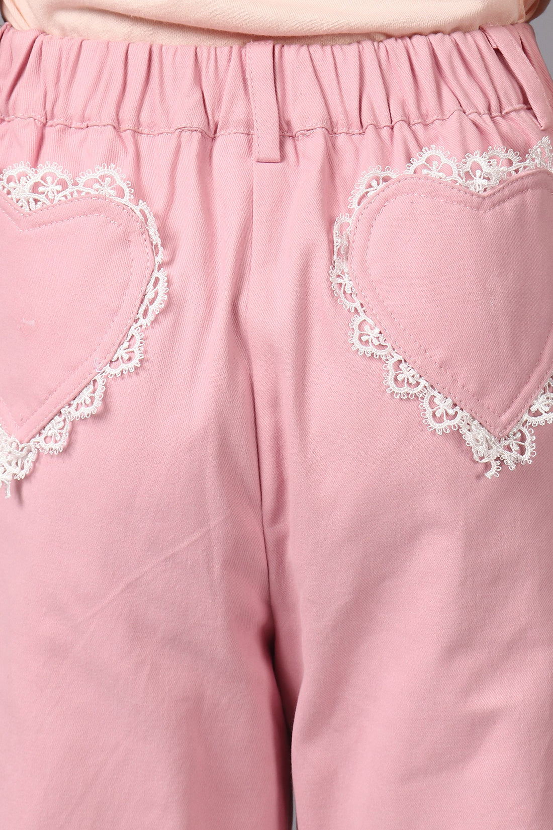 One Friday Kids Girls Pink Cotton Laced Trouser