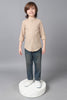One Friday Kids Boys Beige 100% Cotton Band Collar Full Sleeves Patch Pocket Shirt