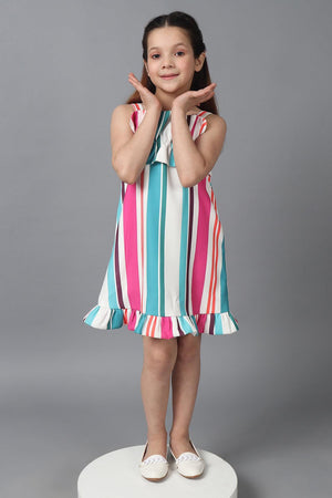 One Friday Kids Girls Multicolored Striped Sleeveless Dress - One Friday World