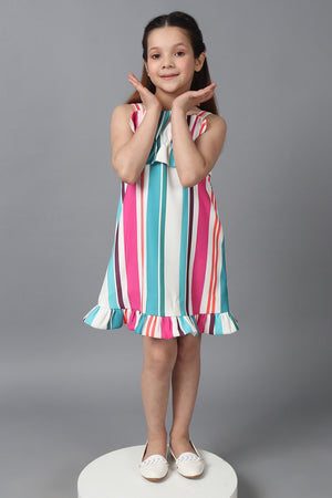 One Friday Kids Girls Multicolored Striped Sleeveless Dress