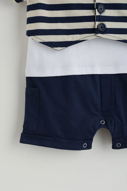 Kids Boys Blue Short Sleeve Printed Clothing Set By One Friday