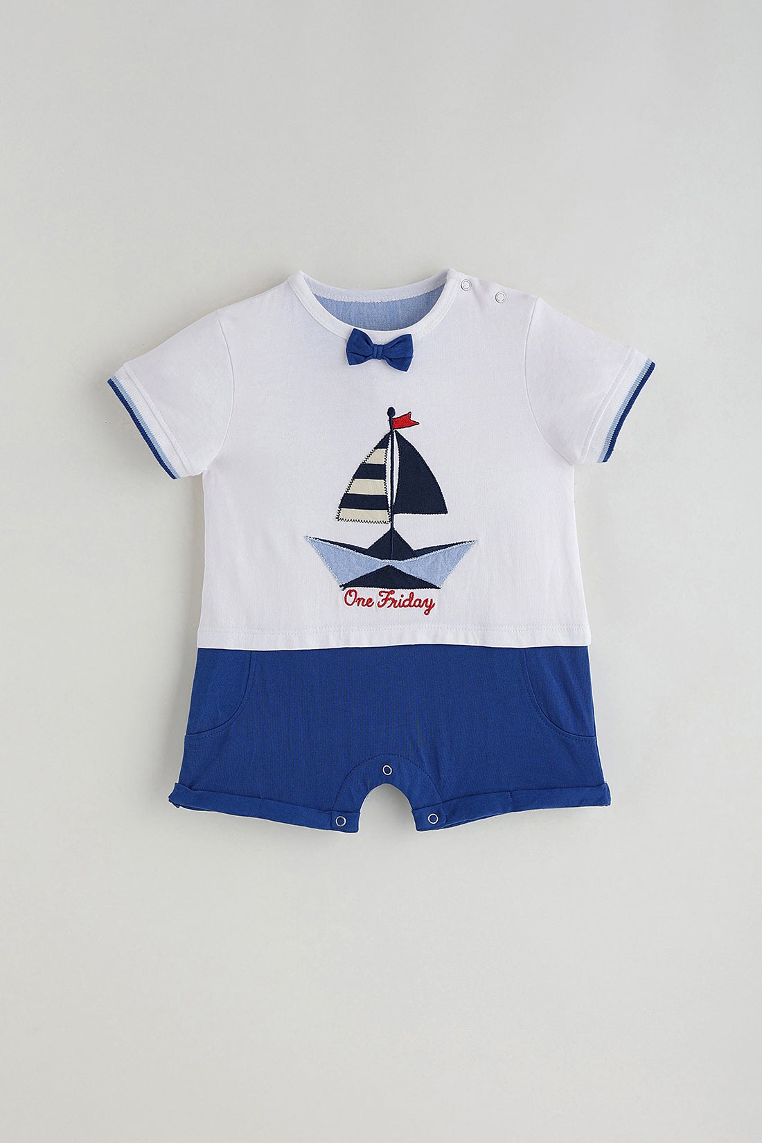 Kids Boys White Regular Half Sleeve Solid Onesie By One Friday