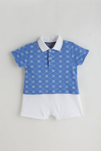 Kids Boys Blue Regular Short Sleeve Printed Onesie By One Friday