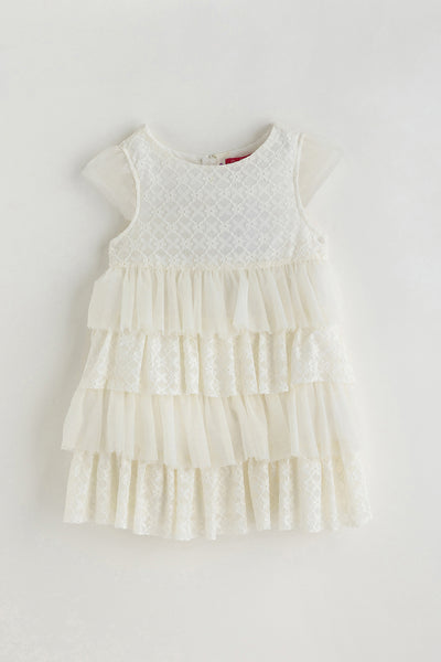 Kids Girls Off-White Fit and Flare Sleeveless Solid Dress by One Friday