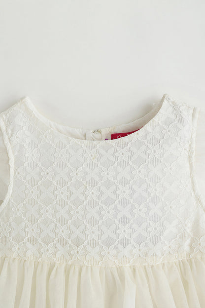 Kids Girls Off-White Fit and Flare Sleeveless Solid Dress by One Friday