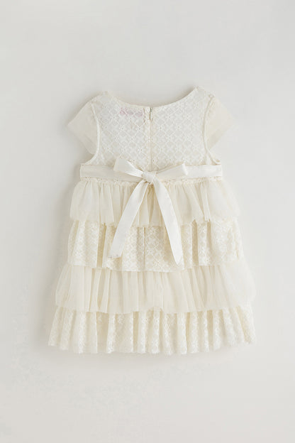 Kids Girls Off-White Fit and Flare Sleeveless Solid Dress by One Friday