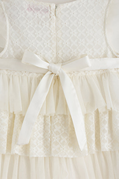 Kids Girls Off-White Fit and Flare Sleeveless Solid Dress by One Friday