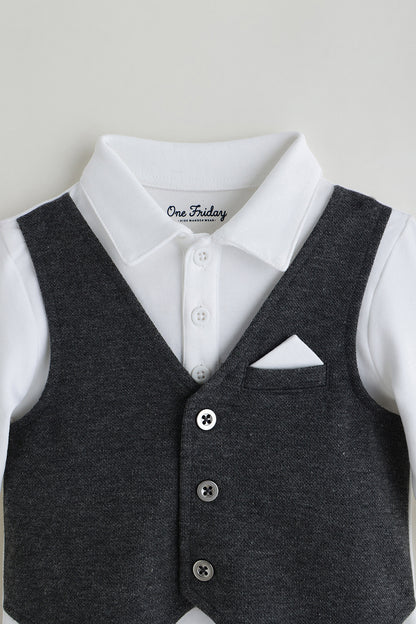 Baby Boys Grey Romper With Waistcoat