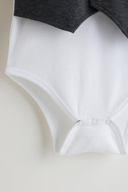 Baby Boys Grey Romper With Waistcoat