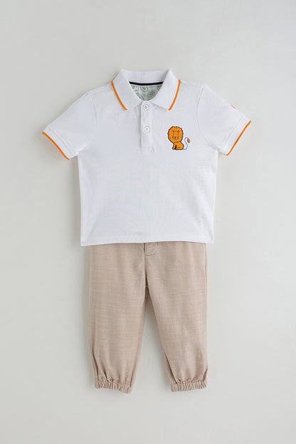 Baby Boys White Polo Neck Cotton T-Shirt