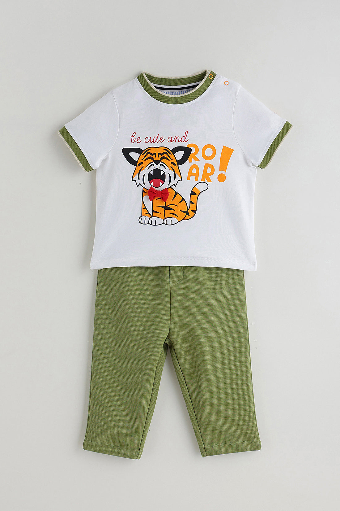 Kids Boys White & Green Short Sleeve Clothing Set By One Friday