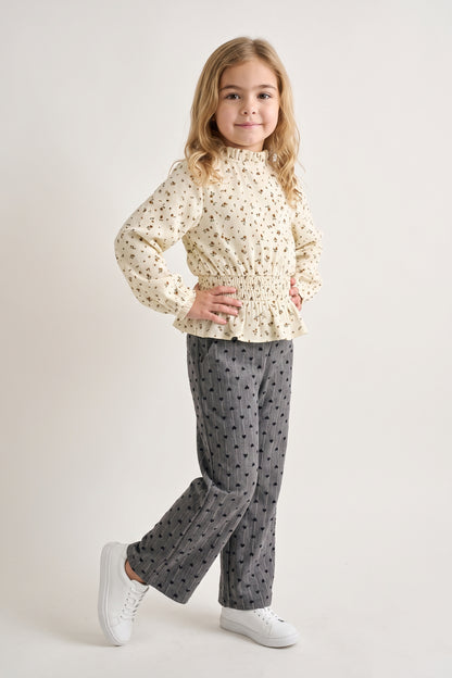 Girls Multicolour Printed Herringbone Zip Trousers
