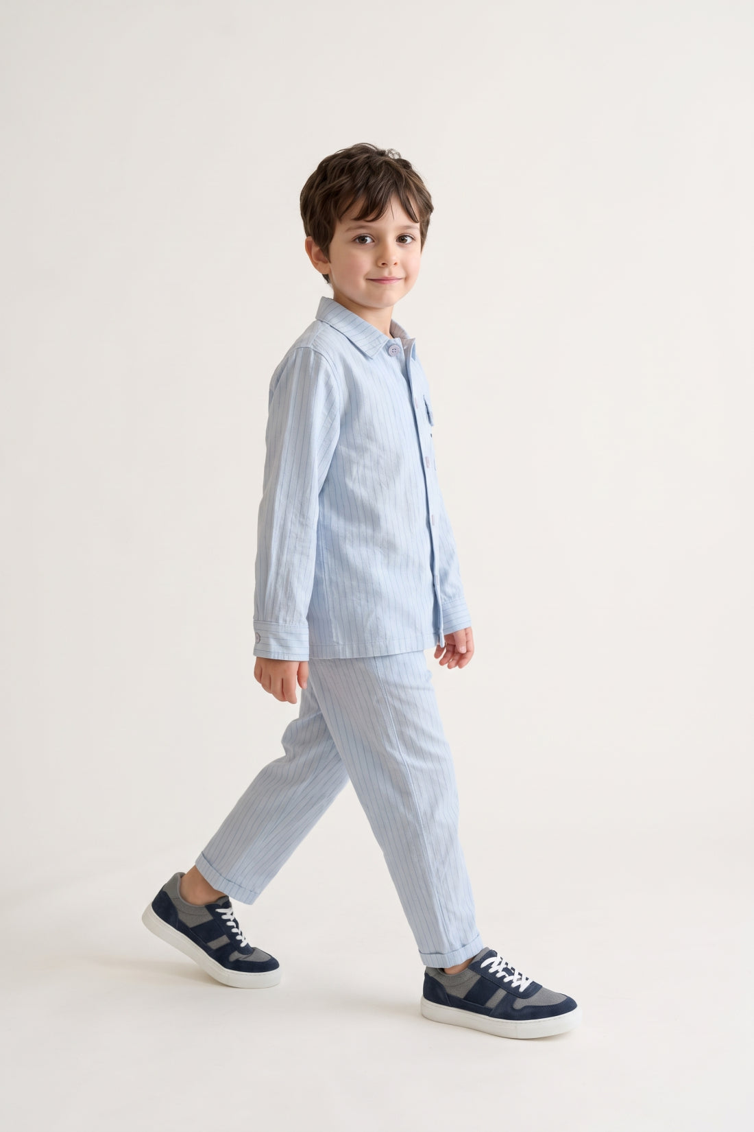 Boys Blue Striped Cotton Summer Trouser