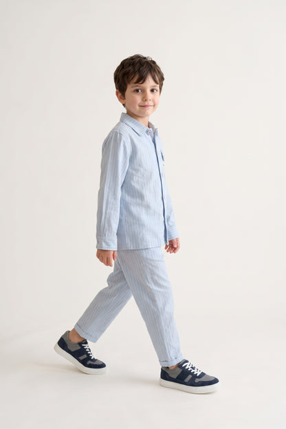 Boys Blue Striped Cotton Summer Trouser