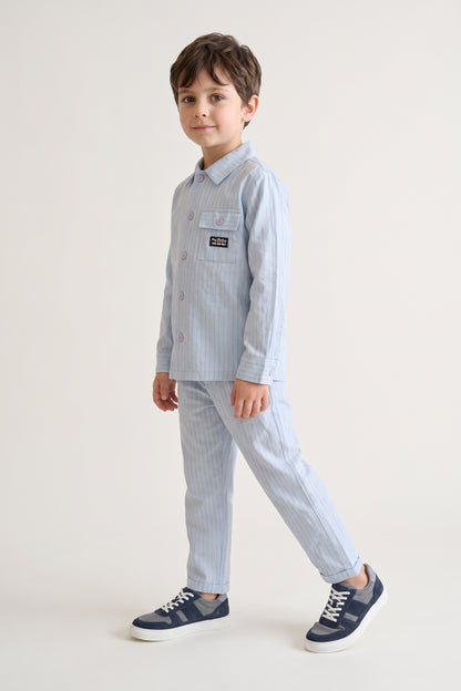 Boys Blue Striped Cotton Summer Trouser