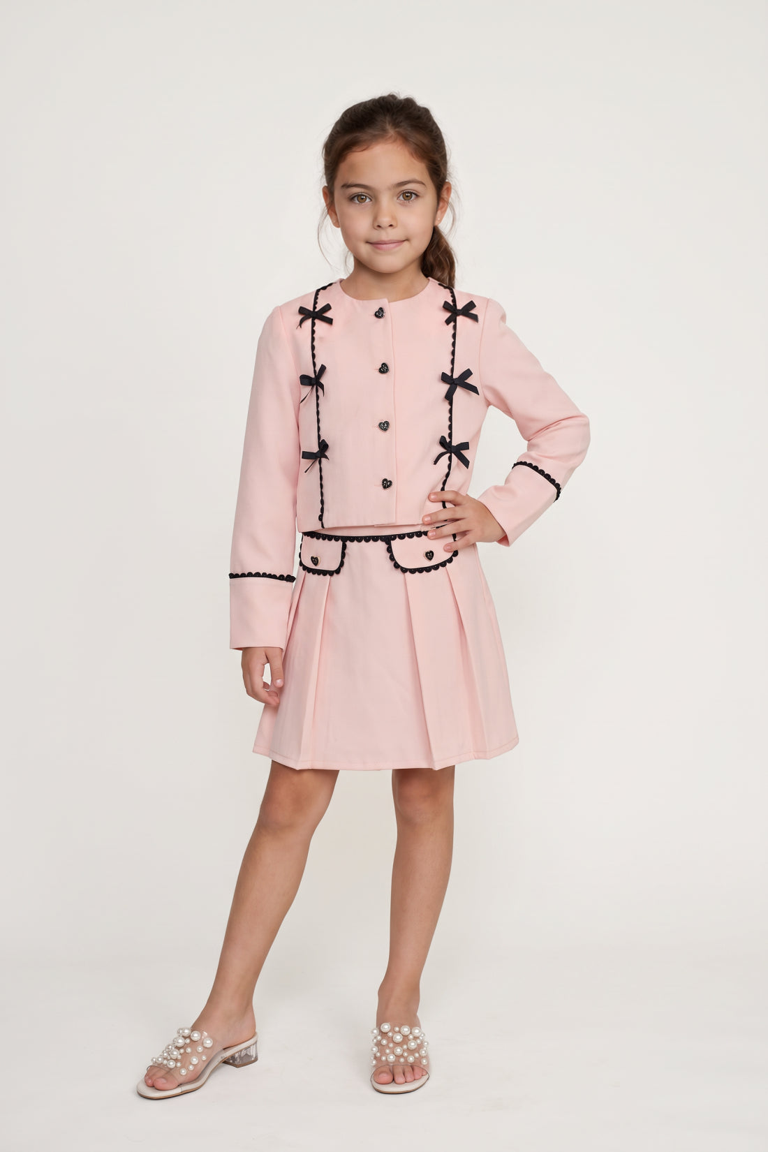 Girls Peach Embellished Banana Crepe Skirt