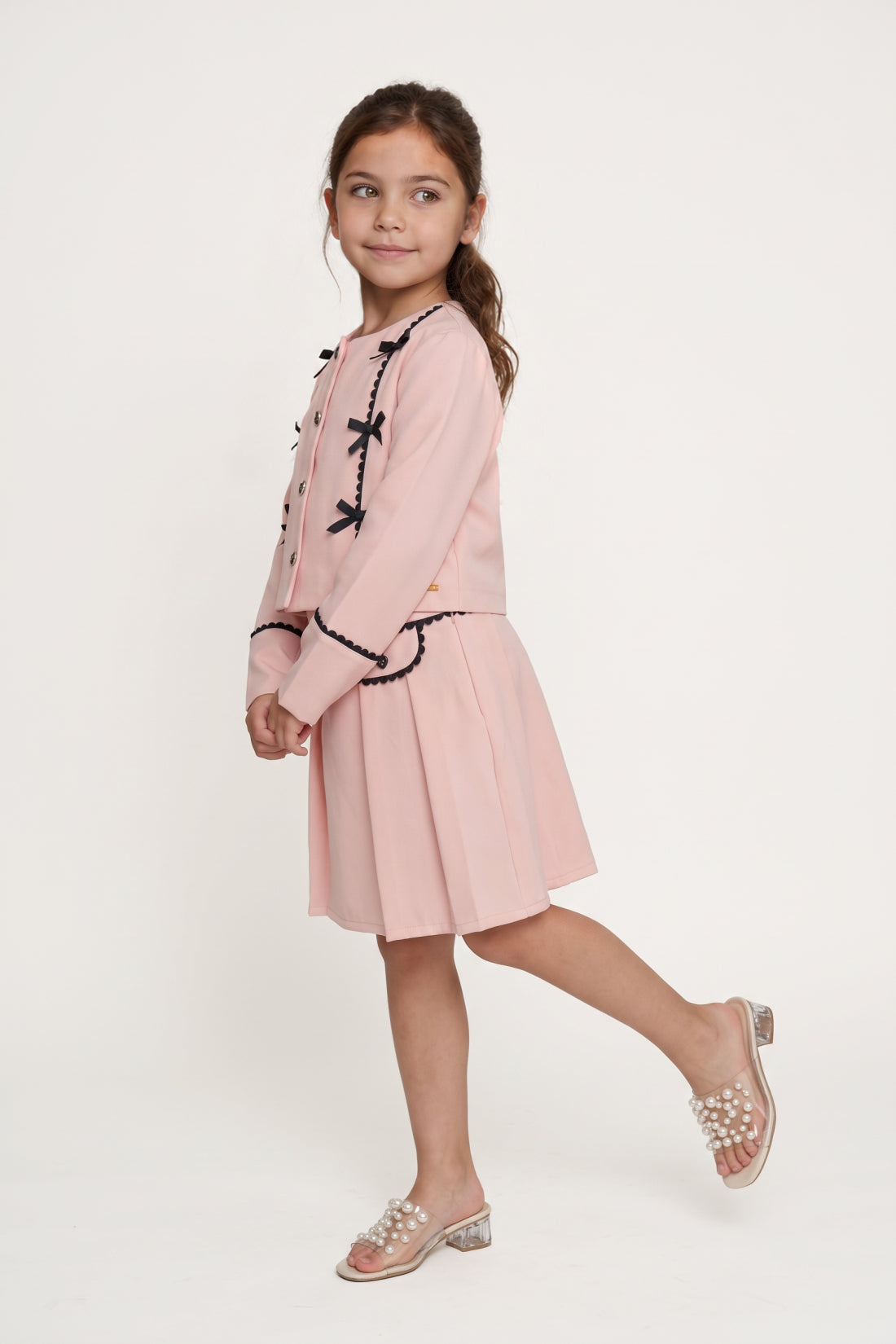 Girls Peach Embellished Banana Crepe Skirt