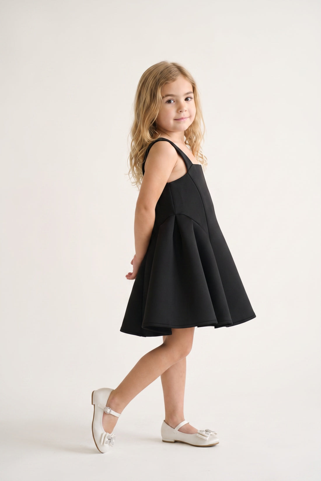 Girls Black Scuba Regular Fit Dress