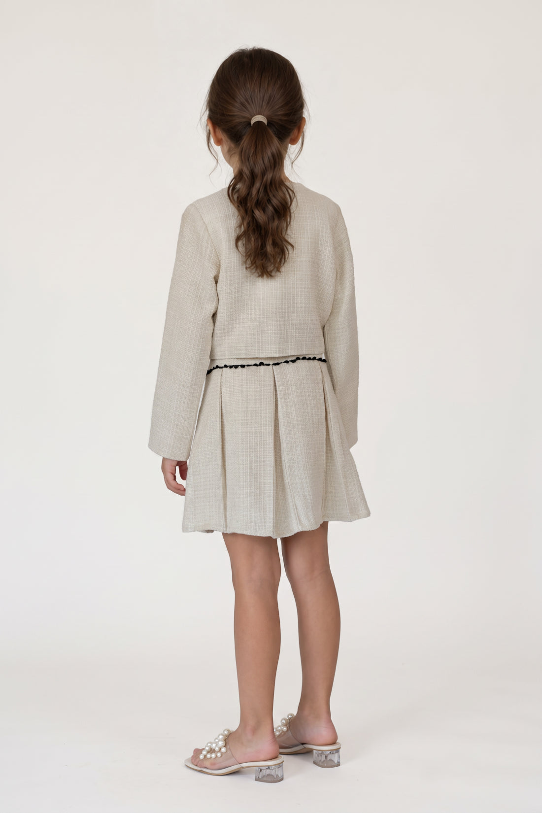 Girls Off White Embellished Boucle Jacket