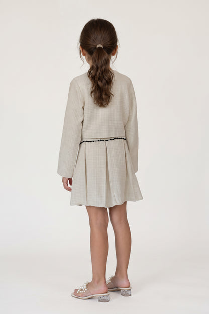 Girls Off White Embellished Boucle Jacket