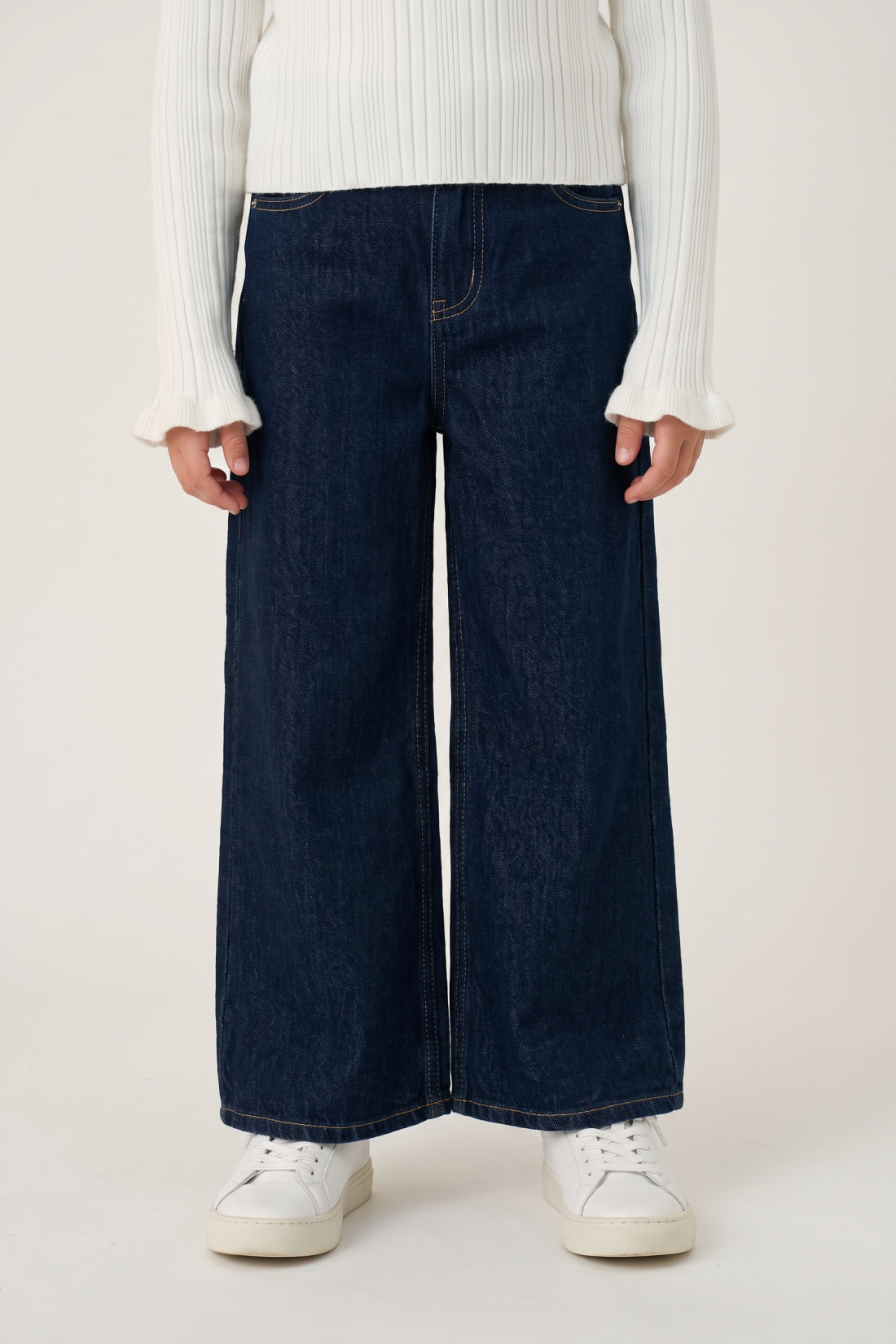 Girls Blue Cotton Denim Straight Fit Jeans