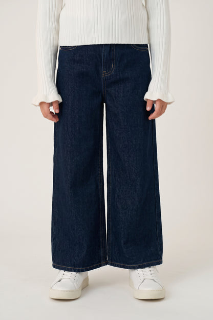 Girls Blue Cotton Denim Straight Fit Jeans