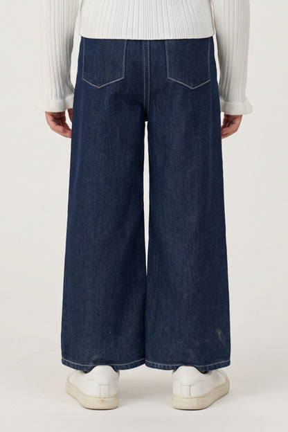 Girls Blue Cotton Denim Straight Fit Jeans