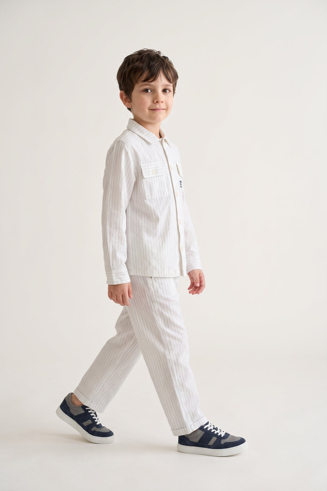 Boys Off White Striped Summer Overshirt