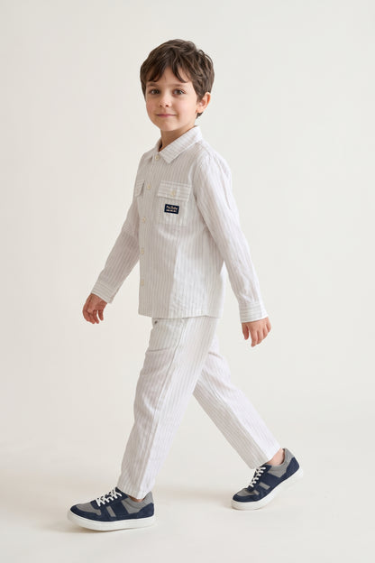 Boys Off White Striped Summer Overshirt