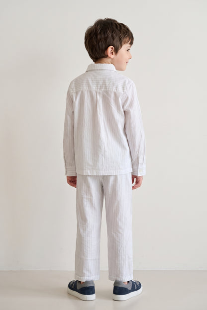 Boys Off White Striped Cotton Regular Fit Trousers
