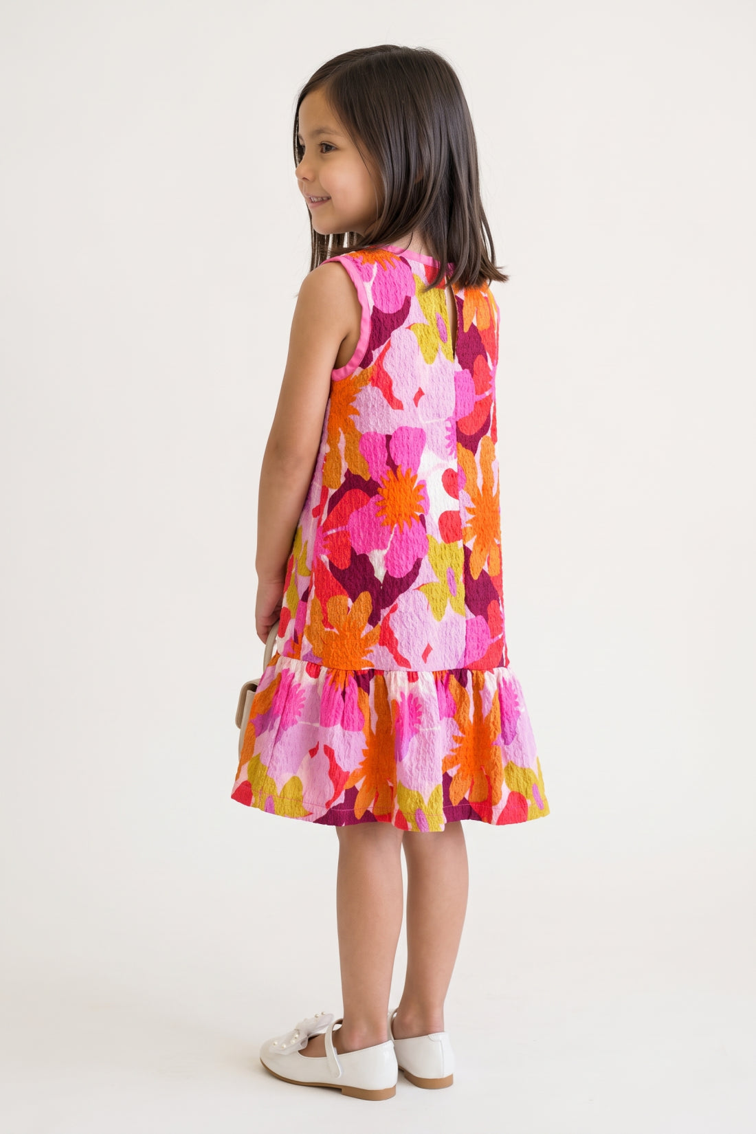 Girls Multi Floral Print Cotton Zip Dress