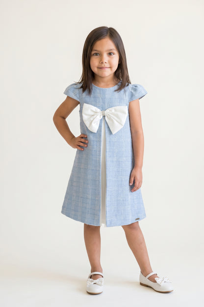 Blue Boucle Cap Sleeve Zip Dress