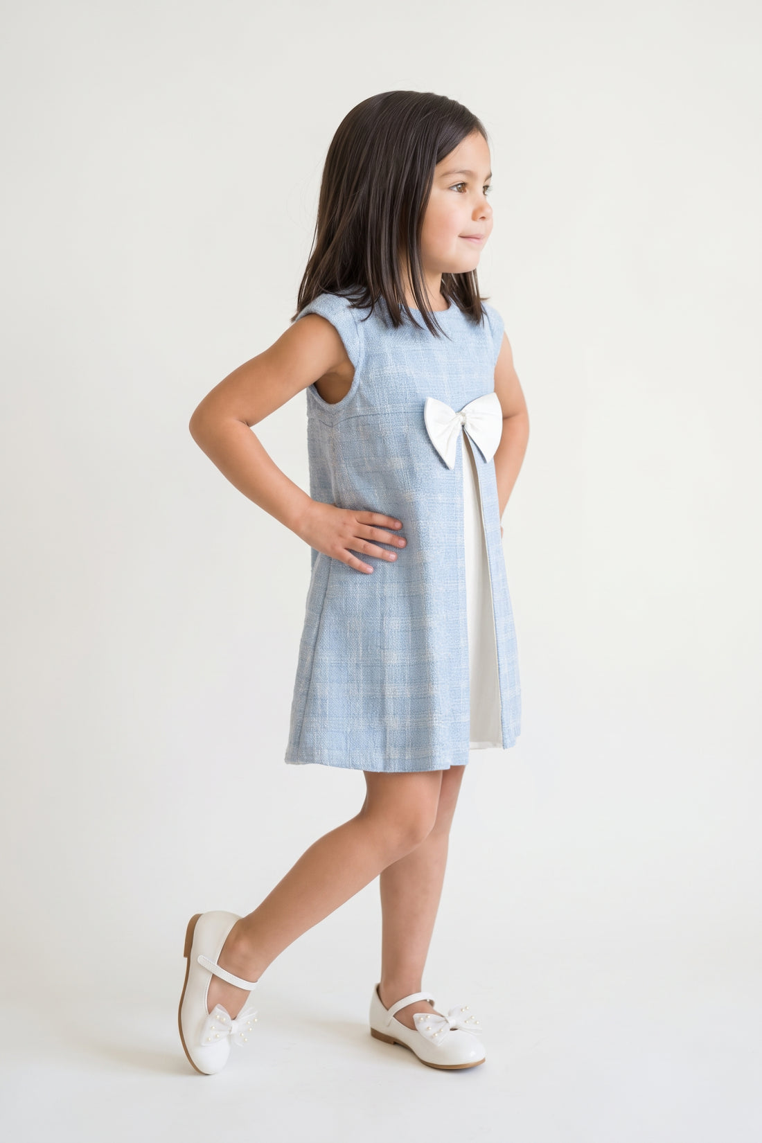 Blue Boucle Cap Sleeve Zip Dress