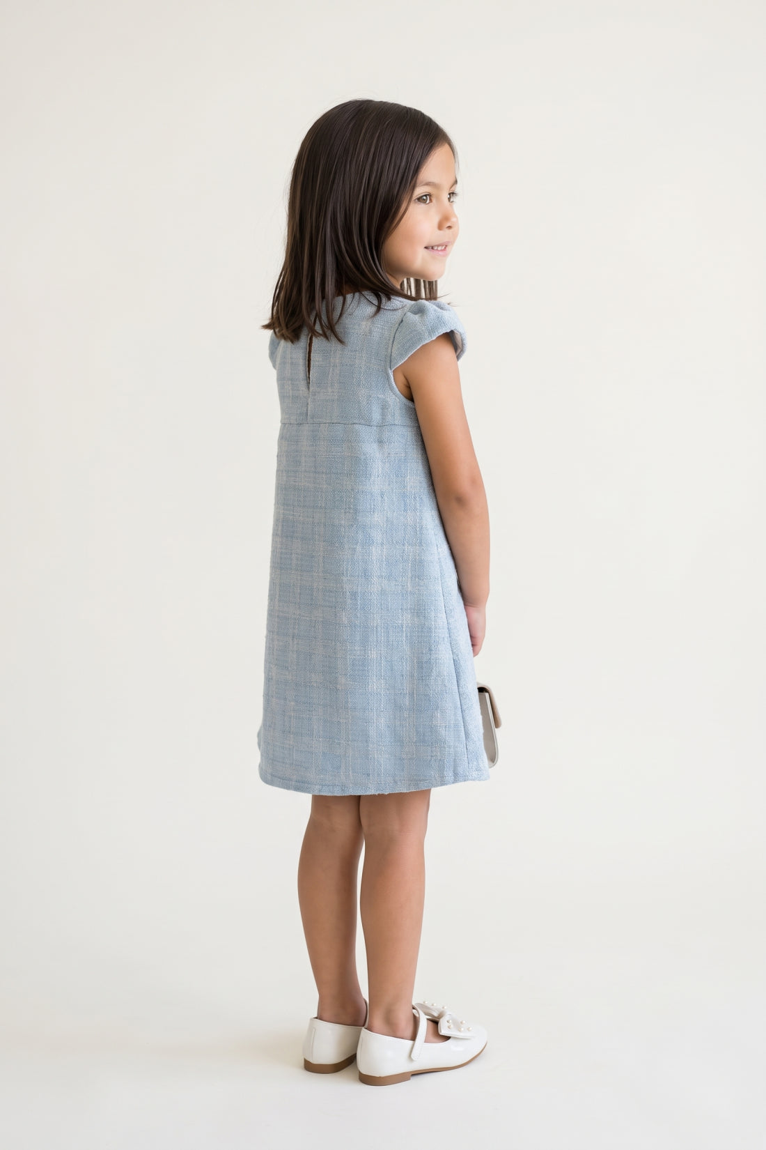 Blue Boucle Cap Sleeve Zip Dress