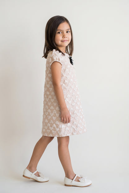Girls Sand Solid Boucle Half Sleeve Dress