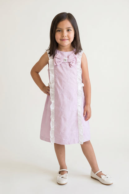 Pink Cotton Dobby Cap Sleeve Dress