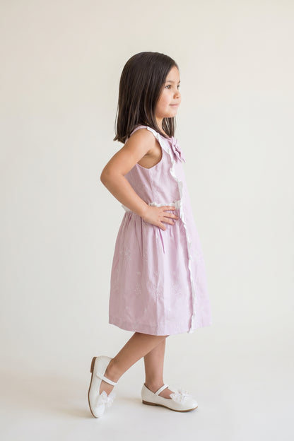 Pink Cotton Dobby Cap Sleeve Dress