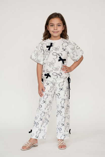 Girls Printed Cotton Fleece Regular Fit Trousers