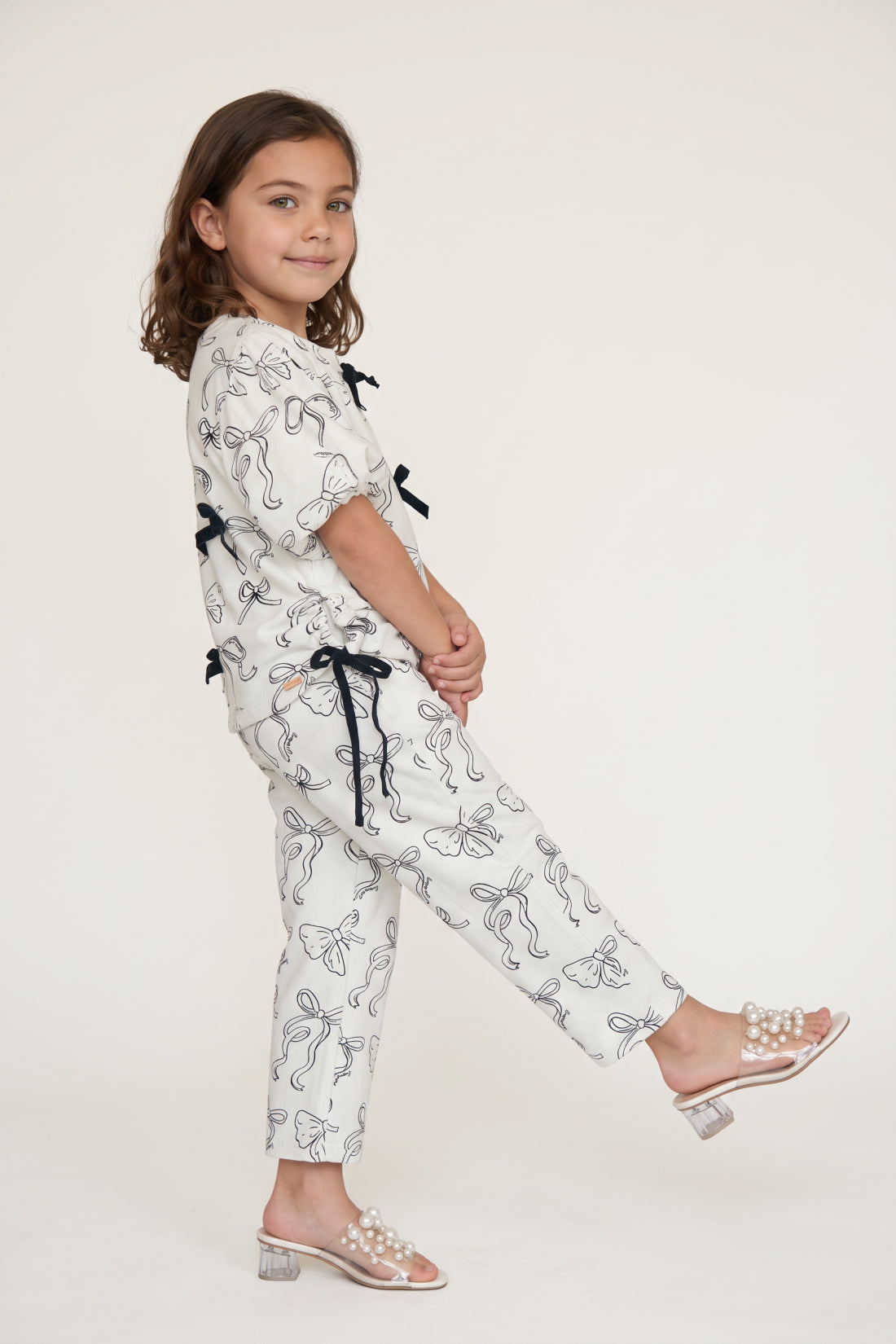 Girls Printed Cotton Fleece Regular Fit Trousers
